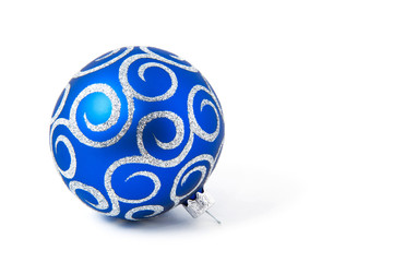 Blue Christmas toy ball, isolated on white background