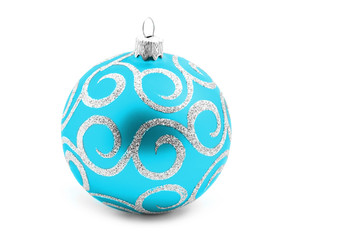 Blue Christmas toy ball, isolated on white background