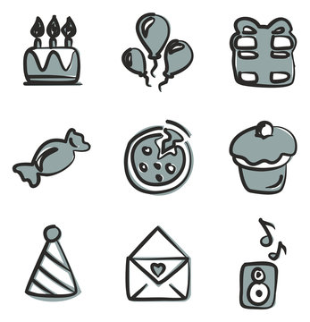 Birthday Icons Freehand 2 Color