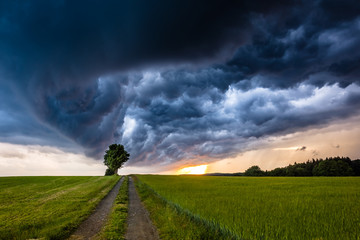 Storm clouds over the field in Saxony, Germany