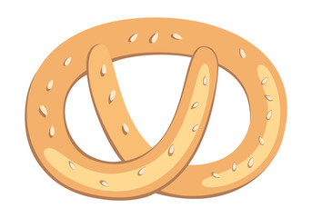 Baked soft pretzel isolated on white background. Oktoberfest symbol vector illustration.