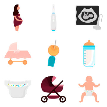Pregnancy and baby care color flat icons set for web and mobile design