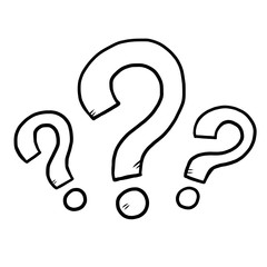 three question mark / cartoon vector and illustration, black and white, hand drawn, sketch style, isolated on white background.
