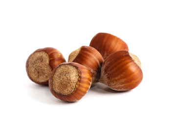 Hazelnuts on white background