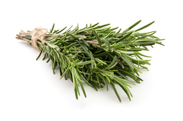 Rosemary bound on a white background