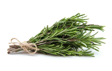 Rosemary bound on a white background