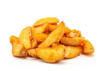 fried Potato wedges. Fast food. Isolated on white