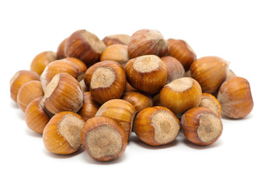 Hazelnuts on white background