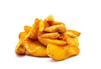 Fried Potato wedges. Fast food. Isolated on white