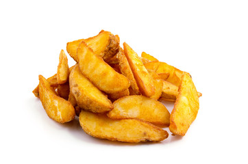 Fried Potato wedges. Fast food. Isolated on white