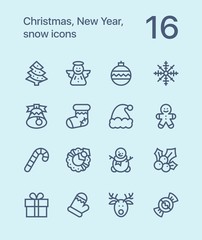 Outline Merry Christmas and Happy New Year icons for web and mobile design pack 1