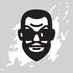 Portrait of  a bearded man and big sunglasses. Male character Isolated on white background. Vector graphic illustration.