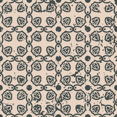 Abstract vintage ornamental pattern with fading and scratches, paint splashes. Vector template can be used for design of wallpaper, fabric, oilcloth, textile, wrapping paper and other design