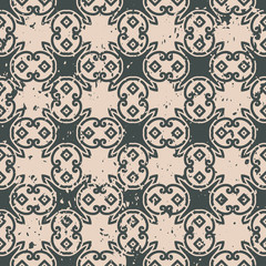 Abstract vintage ornamental pattern with fading and scratches, paint splashes. Vector template can be used for design of wallpaper, fabric, oilcloth, textile, wrapping paper and other design