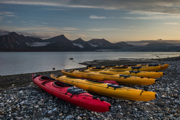 Kayak campsite near glacier front