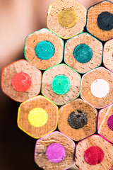stacked color pencils close up ,colorful rainbow wooden pencils