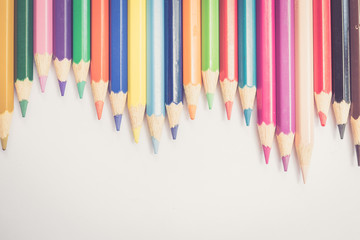 Abstract background from set of color pencils for drawing,warm tone