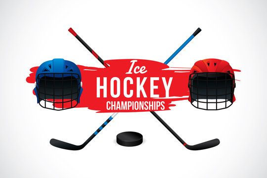 Vector of ice hockey championship badge and design elements.