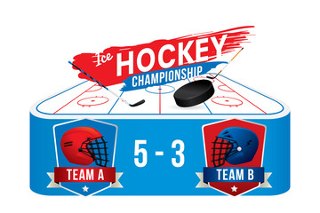 Naklejka premium Vector of ice hockey championship with team competition and scoreboard.