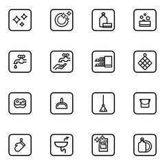 Set of kitchen cleaning vector thin line icons.