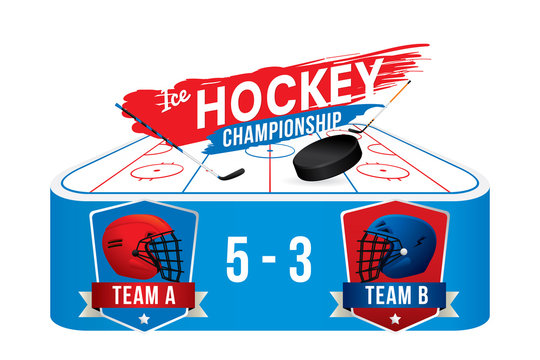 Vector of ice hockey championship with team competition and scoreboard.