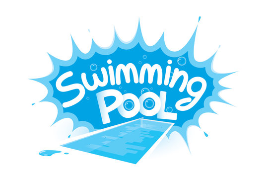 Vector of blue swimming pool design with text.