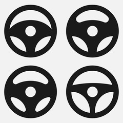 Sey of Car wheel icon. Collection Car rudder logo icon isolated on white background. Vector illustration.
