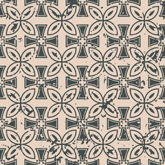 Fototapeta premium Abstract vintage ornamental pattern with fading and scratches, paint splashes. Vector template can be used for design of wallpaper, fabric, oilcloth, textile, wrapping paper and other design