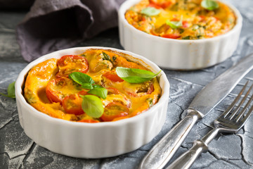 Omelette with cherry tomatoes and basil