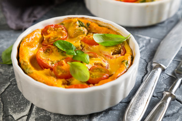 Omelette with cherry tomatoes and basil