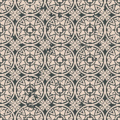 Abstract vintage ornamental pattern with fading and scratches, paint splashes. Vector template can be used for design of wallpaper, fabric, oilcloth, textile, wrapping paper and other design