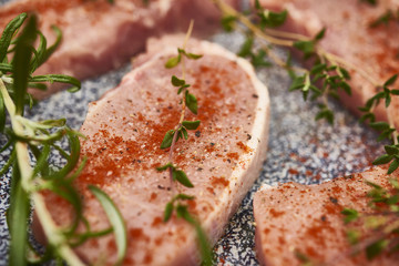 Raw Porkchops with Cauliflower and Potatoes