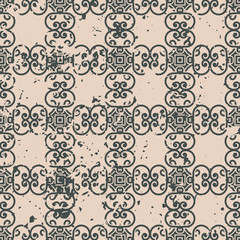 Abstract vintage ornamental pattern with fading and scratches, paint splashes. Vector template can be used for design of wallpaper, fabric, oilcloth, textile, wrapping paper and other design