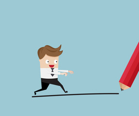 businessman walking with pencil drawing line