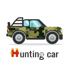 Hunting car with large wheels painted in camouflage