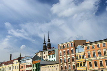 Obraz premium Opole town at the river Odra. Clouds.
