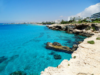rocky coast landscape mediterranean sea Cyprus island