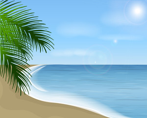 Fototapeta na wymiar Summer sea landscape with palm branch. Vector landscape