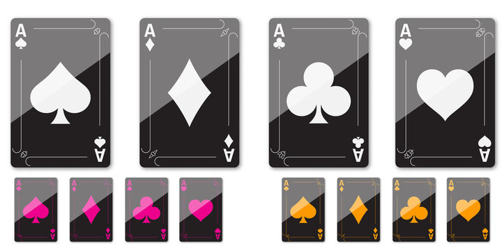 Set of four aces for playing poker and casino of different colors on a white background.