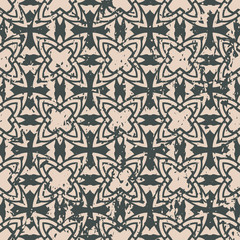 Abstract vintage ornamental pattern with fading and scratches, paint splashes. Vector template can be used for design of wallpaper, fabric, oilcloth, textile, wrapping paper and other design