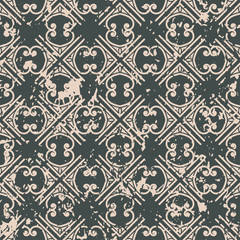 Fototapeta premium Abstract vintage ornamental pattern with fading and scratches, paint splashes. Vector template can be used for design of wallpaper, fabric, oilcloth, textile, wrapping paper and other design