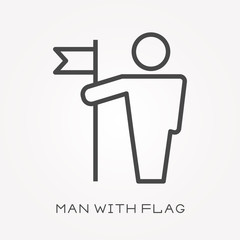Line icon man with flag