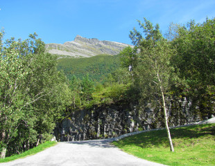 Road near Geirangerfjord, morning. Norway
