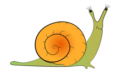 colored vector illustration of a imagined cartoon snail in a dreamy mood