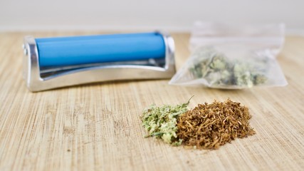 Marijuana on the wooden board