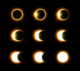 Different phases of solar and lunar eclipse . Vector . - obrazy, fototapety, plakaty