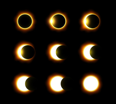 Naklejki Different phases of solar and lunar eclipse . Vector .