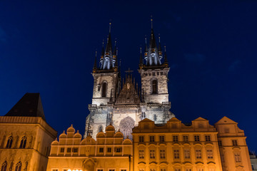 Fototapeta na wymiar Church of Our Lady before Týn in Prague at night