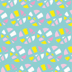 Modern geometry seamless pattern vector illustration. Surface design for print and web in yellow, rosy and blue color. Funky,  dynamic summer motif. Modern tech textile print.