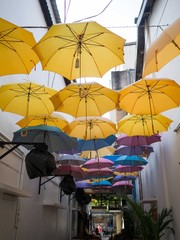 Obraz premium Khmer Gasse mit Regenschirmen